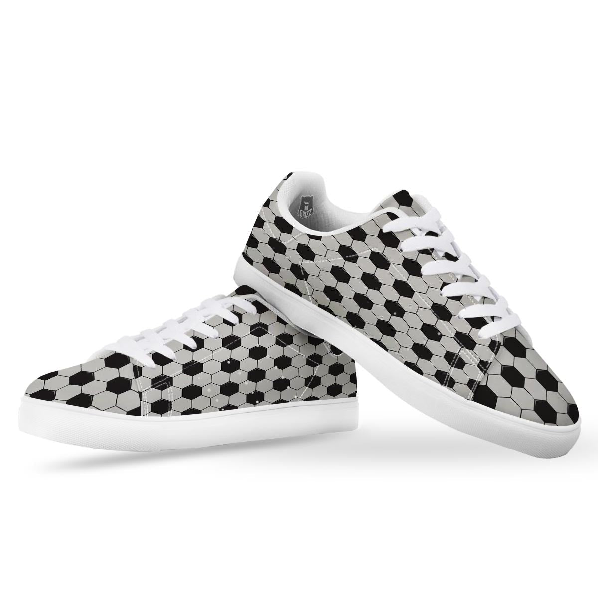 Texture Soccer Ball Print Pattern White Low Top Sneakers-grizzshop