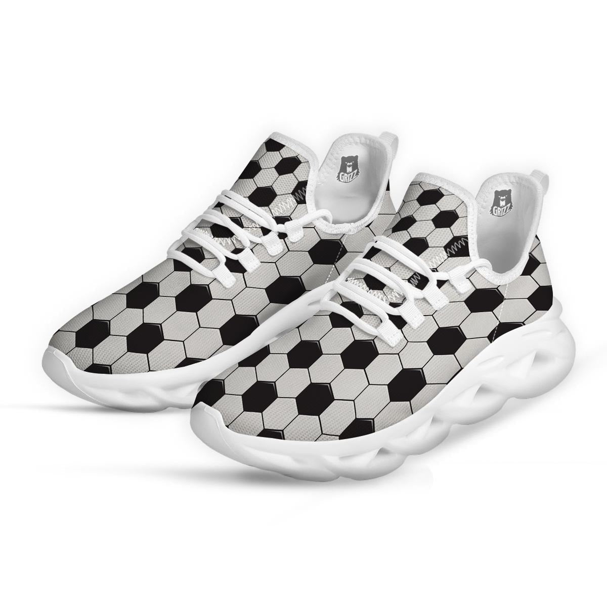 Texture Soccer Ball Print Pattern White Running Shoes-grizzshop