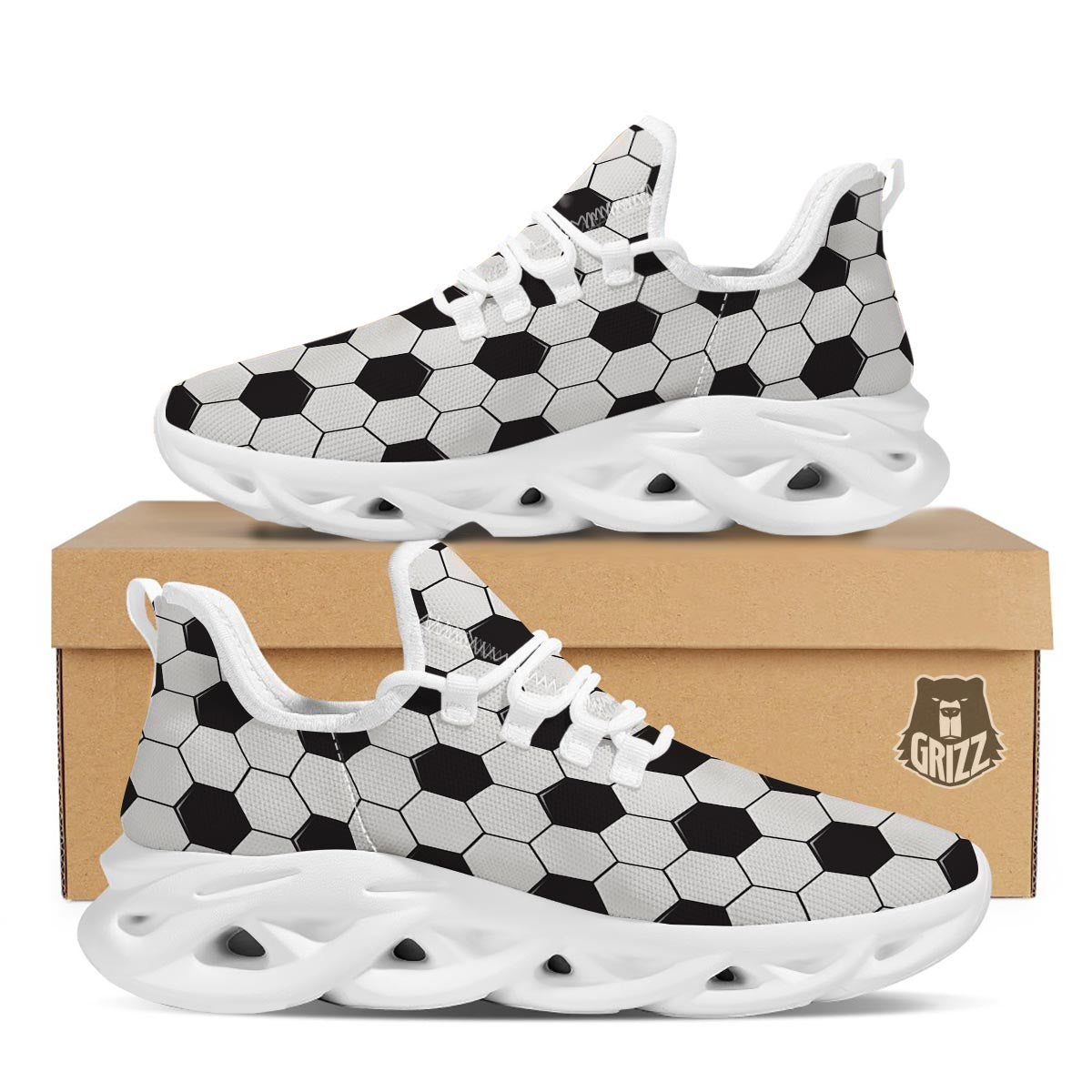 Texture Soccer Ball Print Pattern White Running Shoes-grizzshop