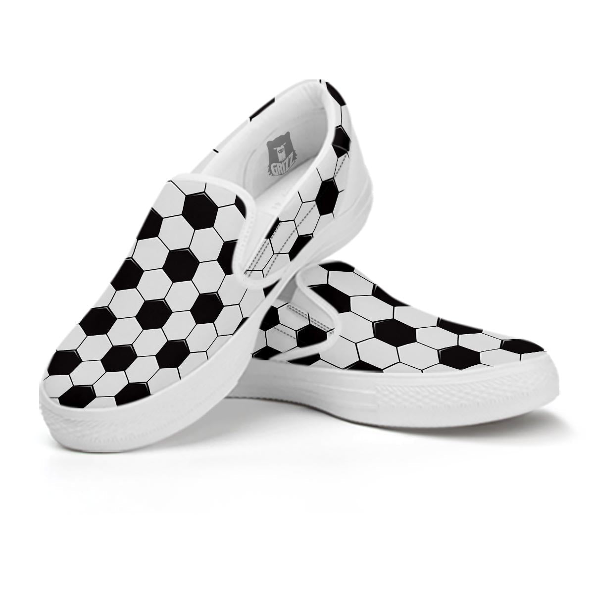 Texture Soccer Ball Print Pattern White Slip On Shoes-grizzshop