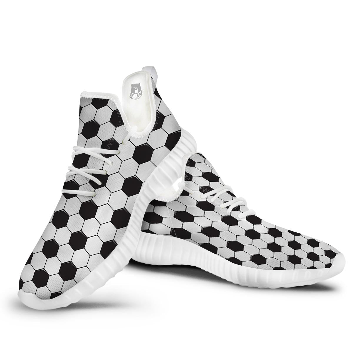 Texture Soccer Ball Print Pattern White Walking Shoes-grizzshop