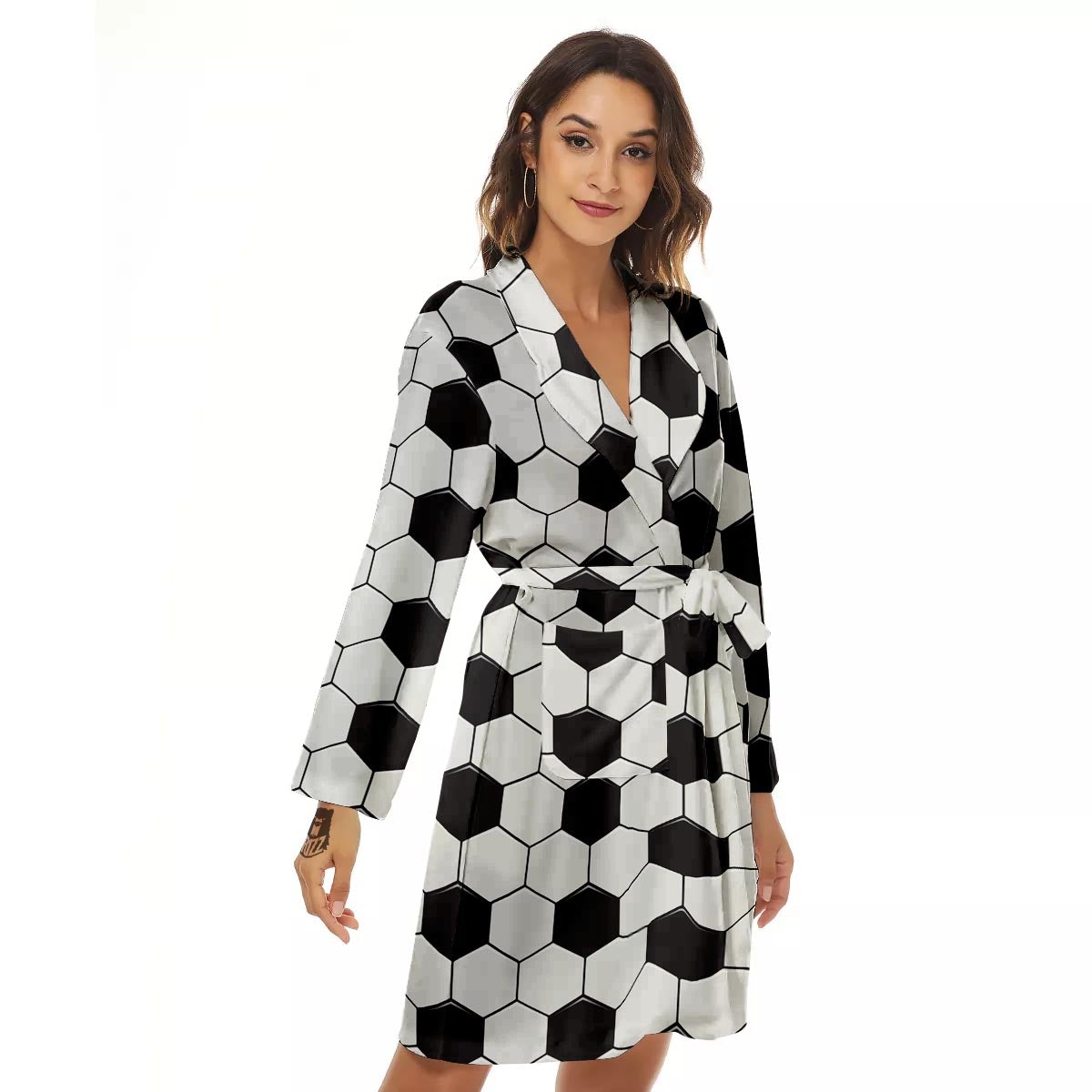 Texture Soccer Ball Print Pattern Women's Robe-grizzshop