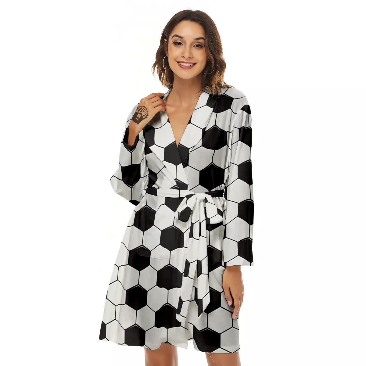 Texture Soccer Ball Print Pattern Women's Robe-grizzshop