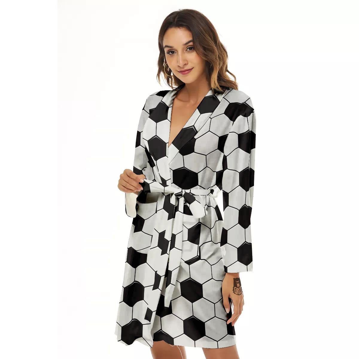Texture Soccer Ball Print Pattern Women's Robe-grizzshop