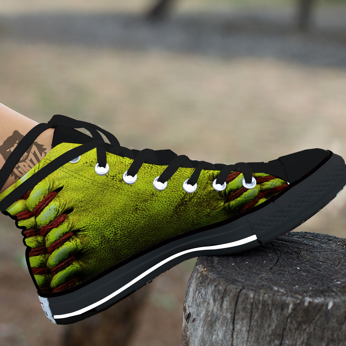 Texture Softball Ball Print Black High Top Shoes-grizzshop