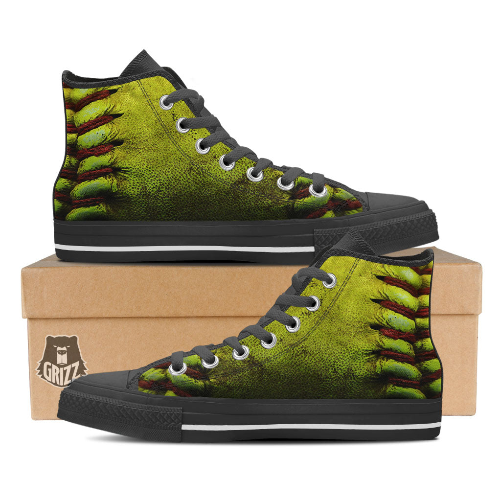 Texture Softball Ball Print Black High Top Shoes-grizzshop