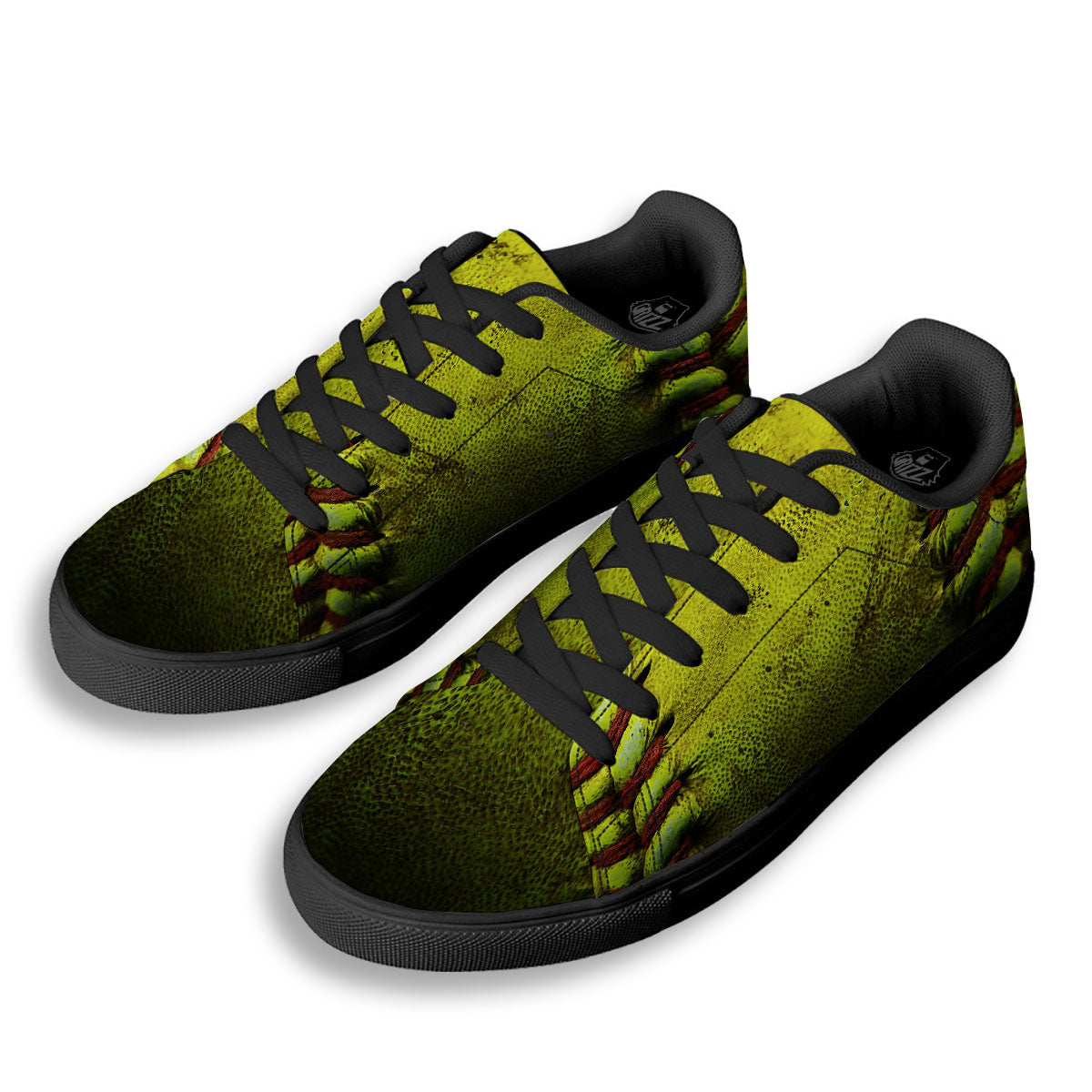 Texture Softball Ball Print Black Low Top Sneakers-grizzshop