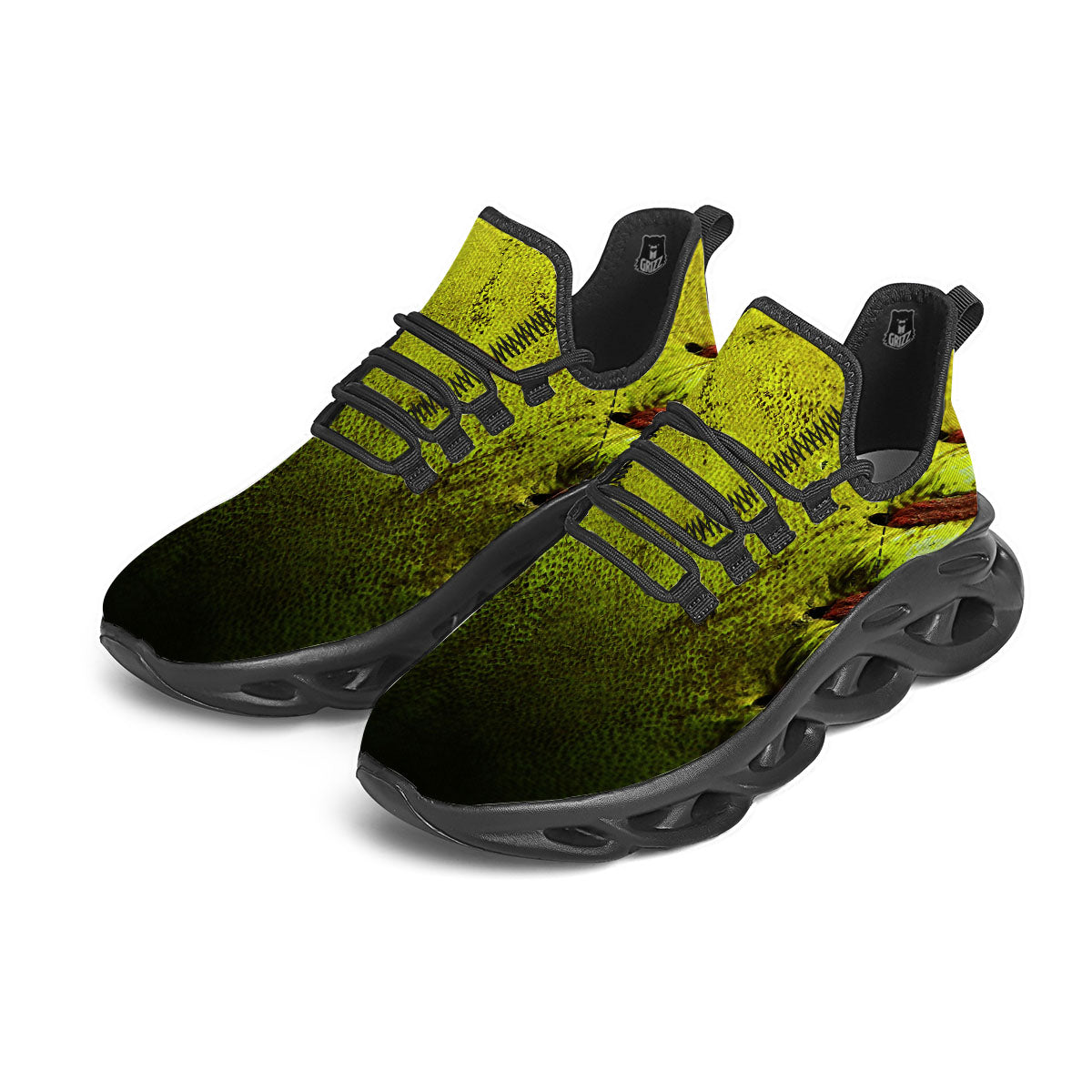 Texture Softball Ball Print Black Running Shoes-grizzshop