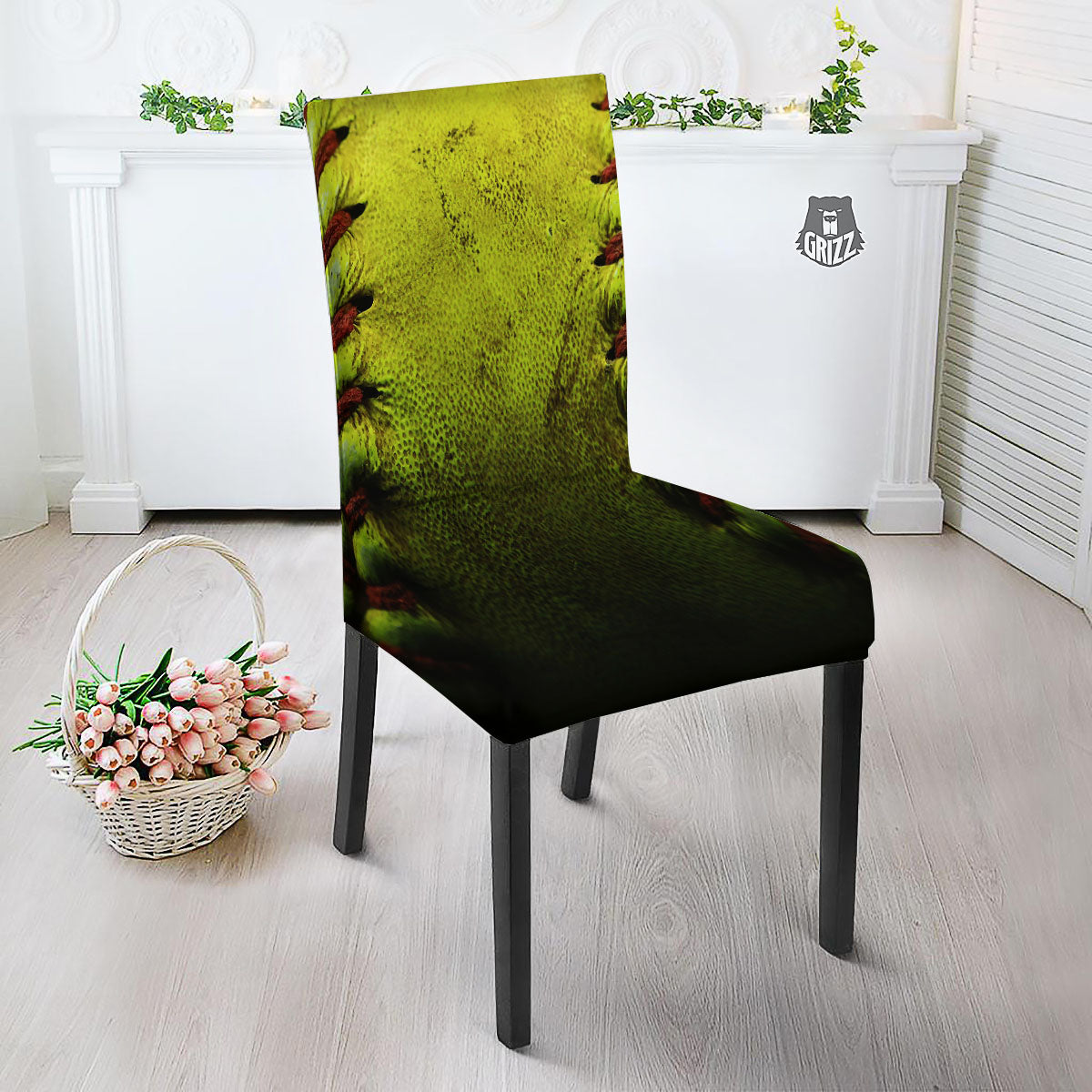 Texture Softball Ball Print Dining Chair Slipcover-grizzshop