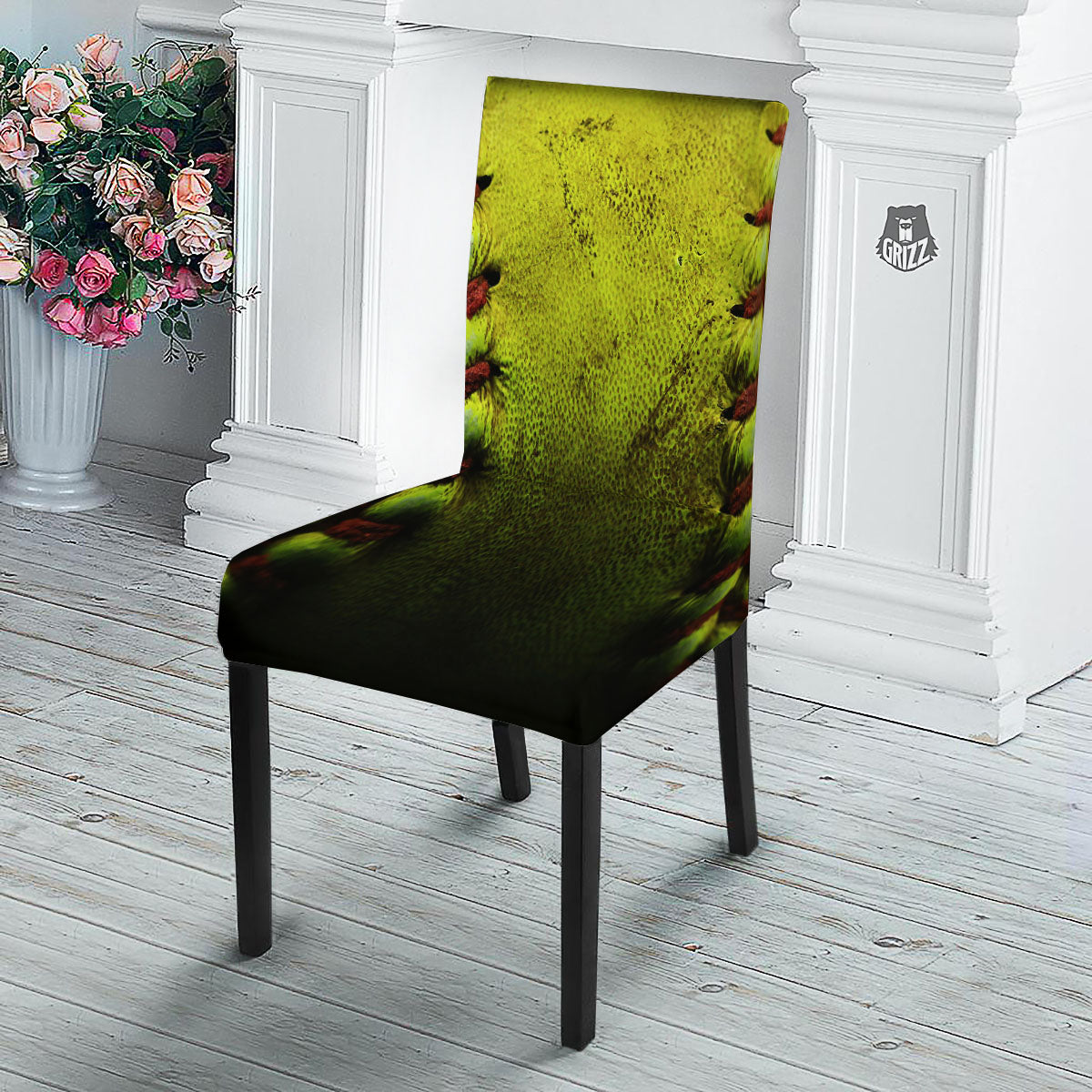 Texture Softball Ball Print Dining Chair Slipcover-grizzshop