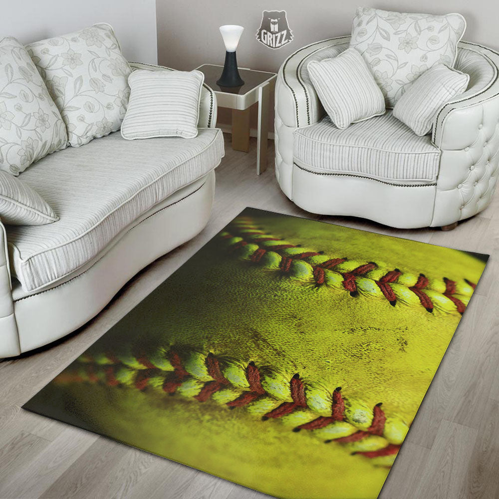 Texture Softball Ball Print Floor Mat-grizzshop