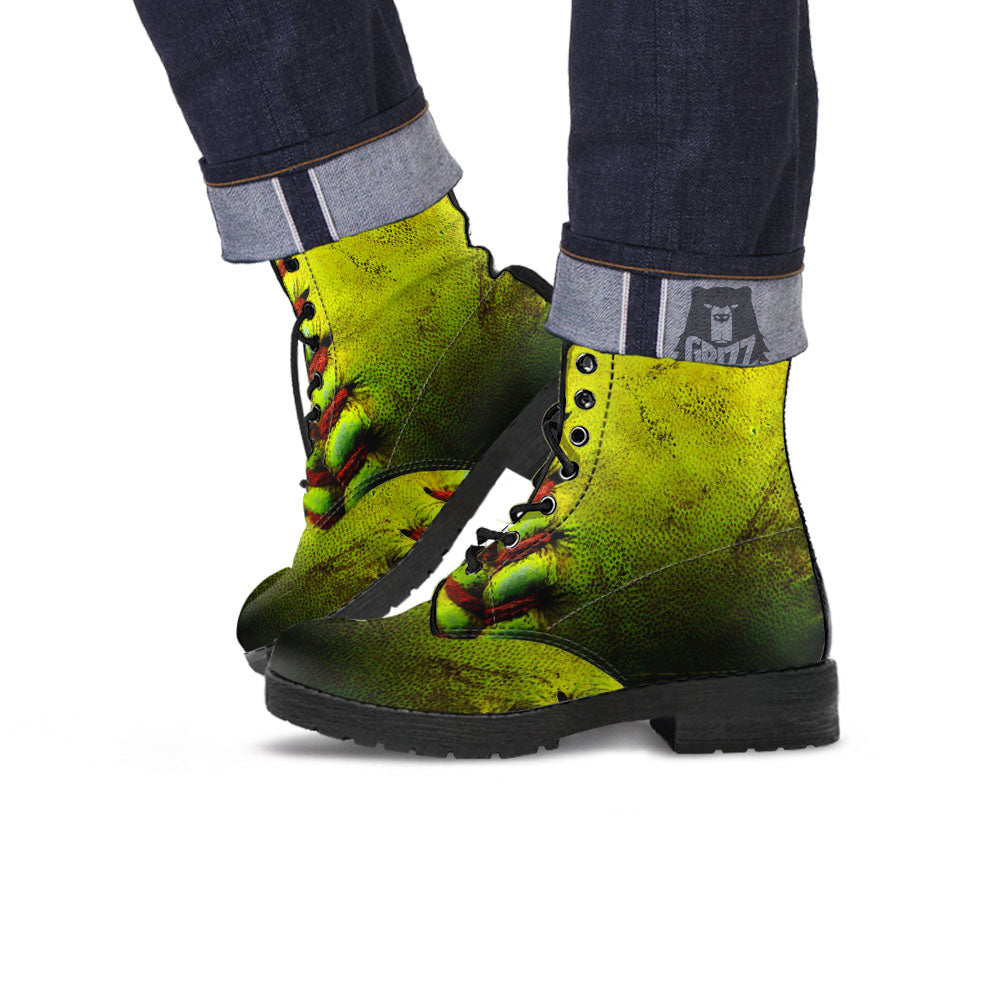Texture Softball Ball Print Leather Boots-grizzshop