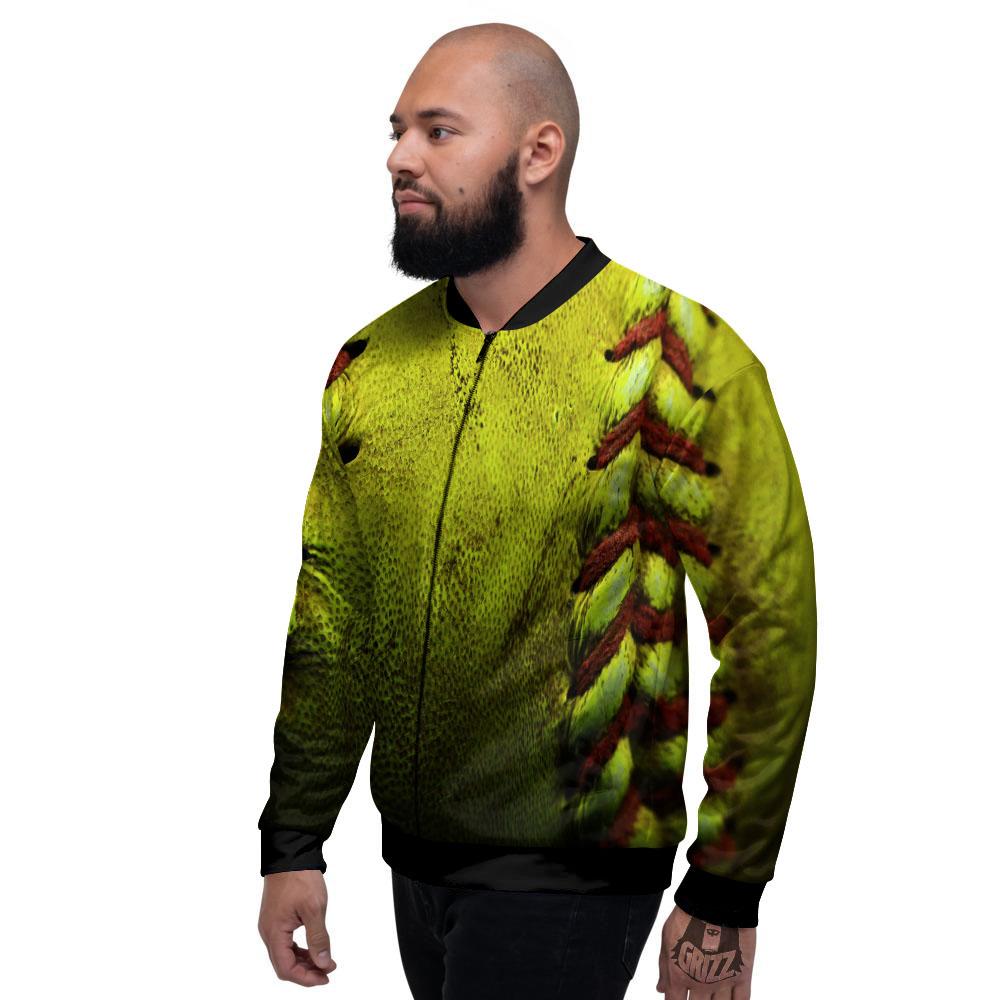 Texture Softball Ball Print Men's Bomber Jacket-grizzshop