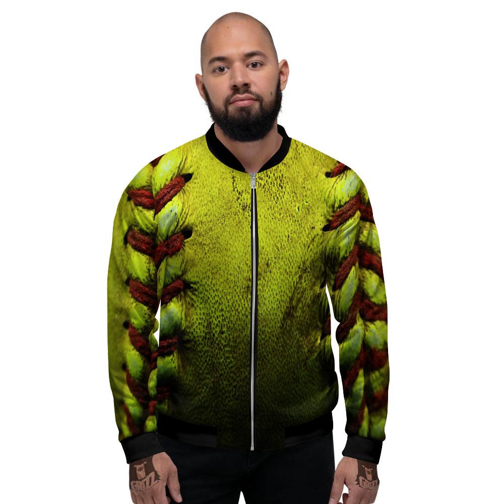 Texture Softball Ball Print Men's Bomber Jacket-grizzshop