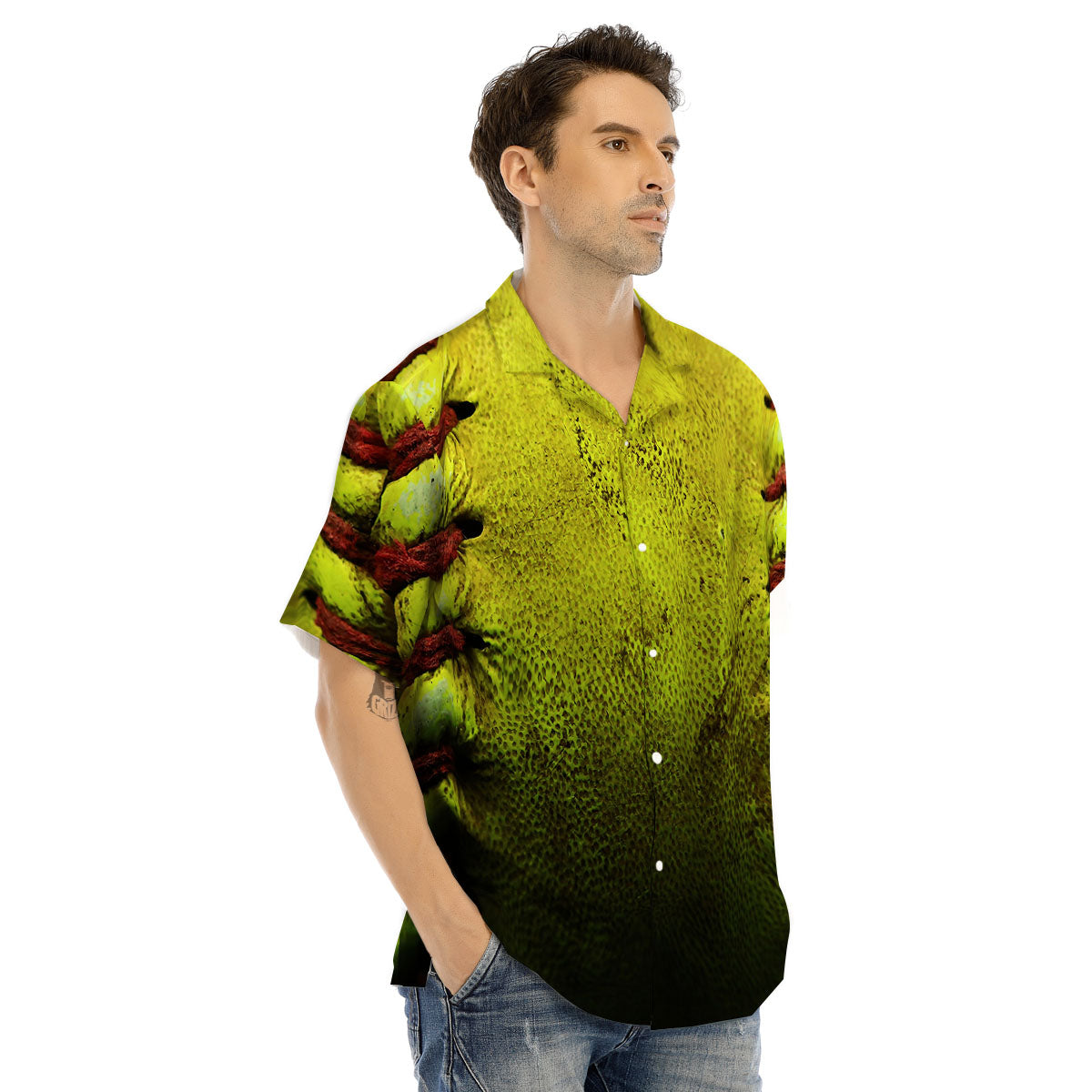 Texture Softball Ball Print Men's Hawaiian Shirt-grizzshop