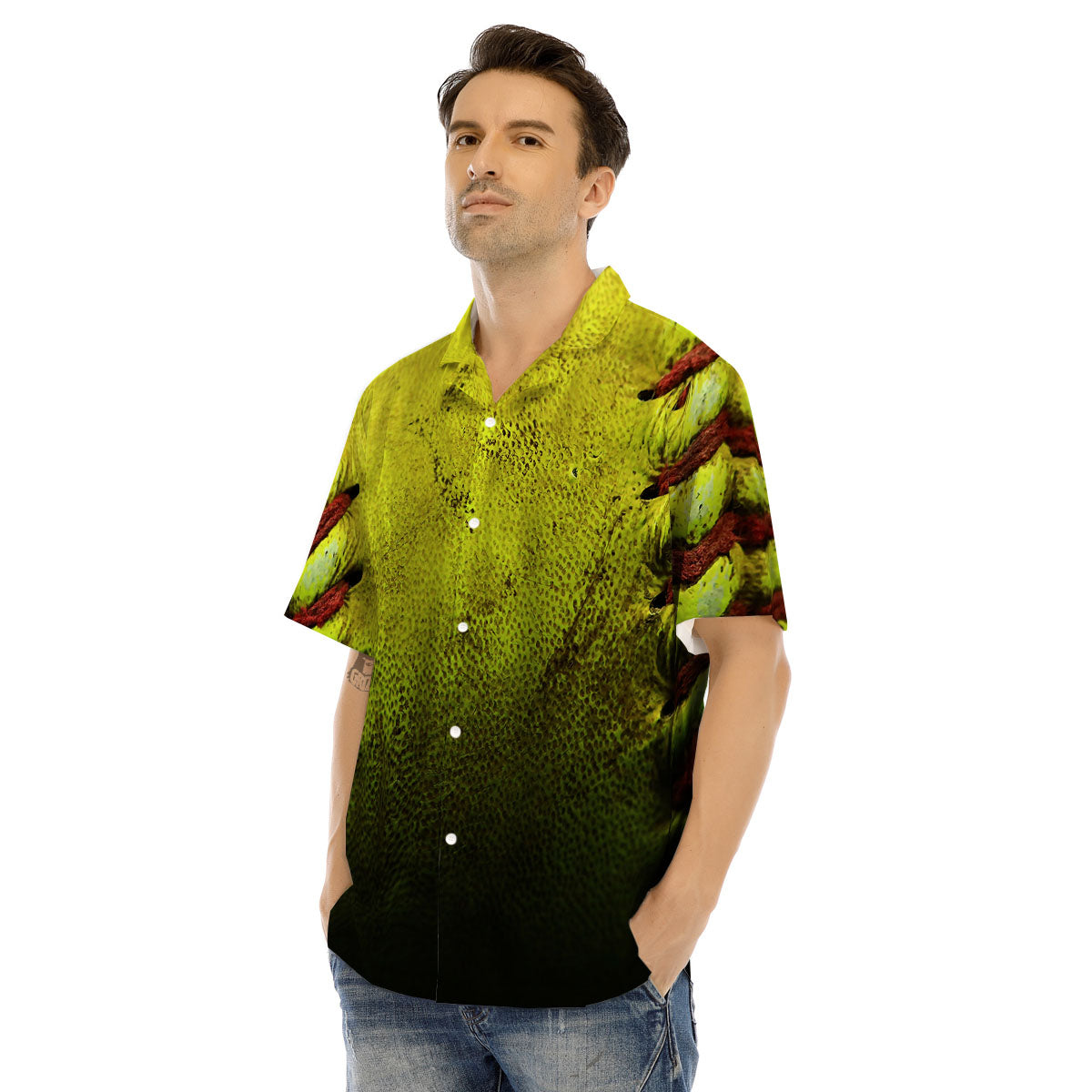 Texture Softball Ball Print Men's Hawaiian Shirt-grizzshop