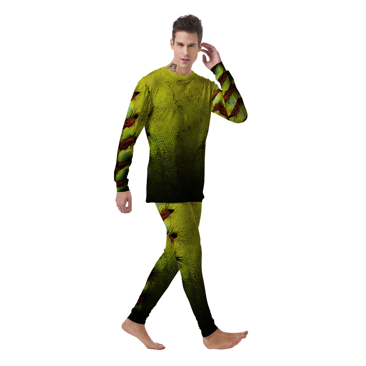 Texture Softball Ball Print Men's Pajamas-grizzshop