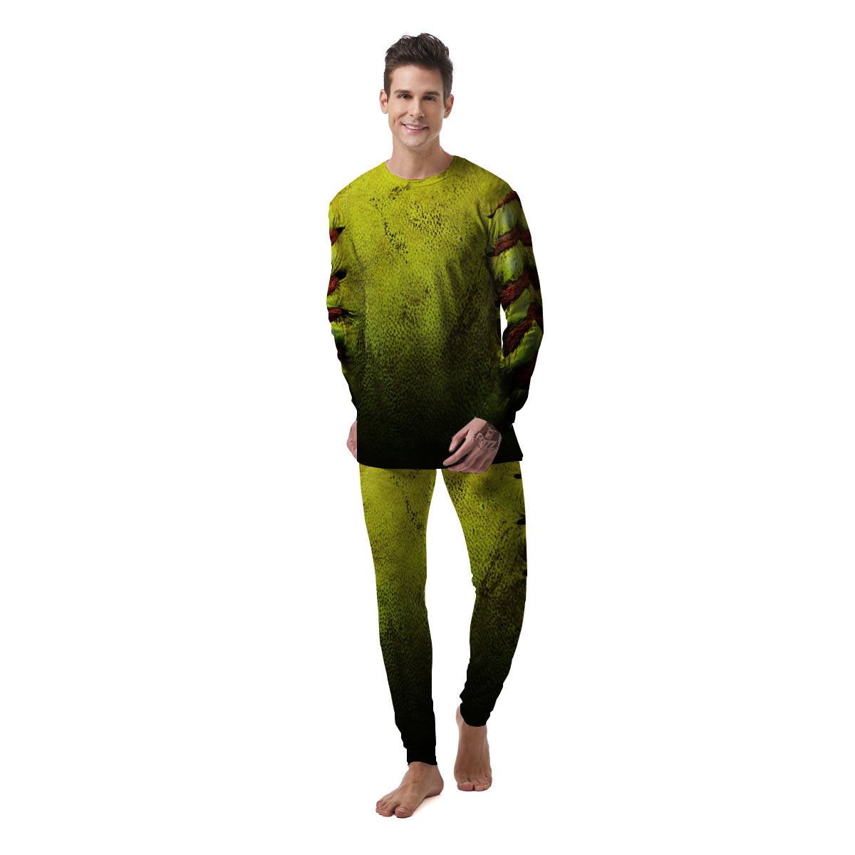 Texture Softball Ball Print Men's Pajamas-grizzshop