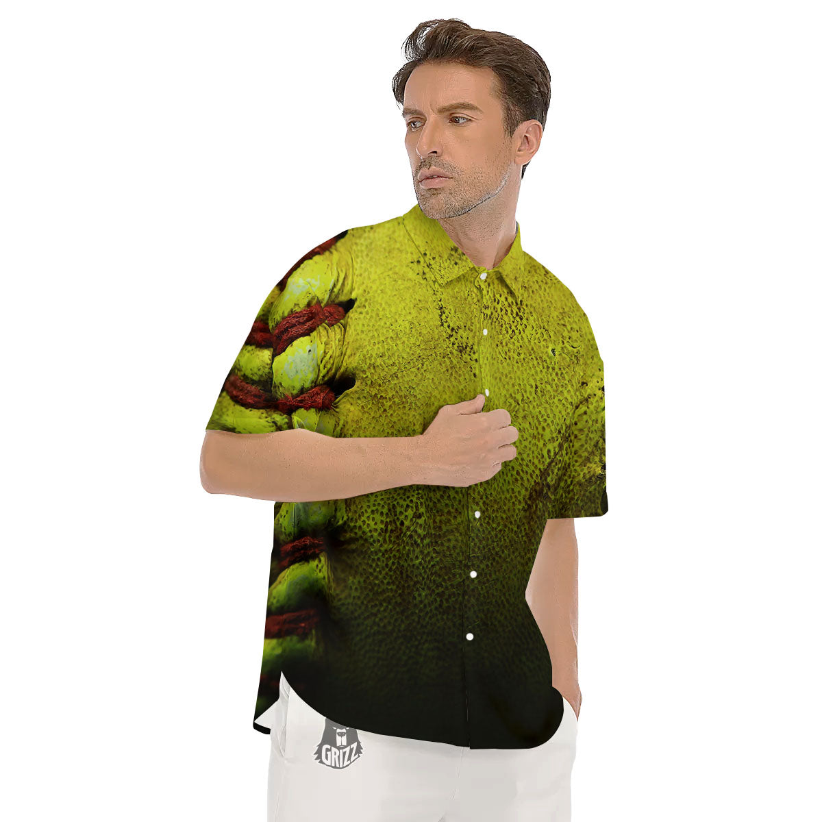 Texture Softball Ball Print Men's Short Sleeve Shirts-grizzshop