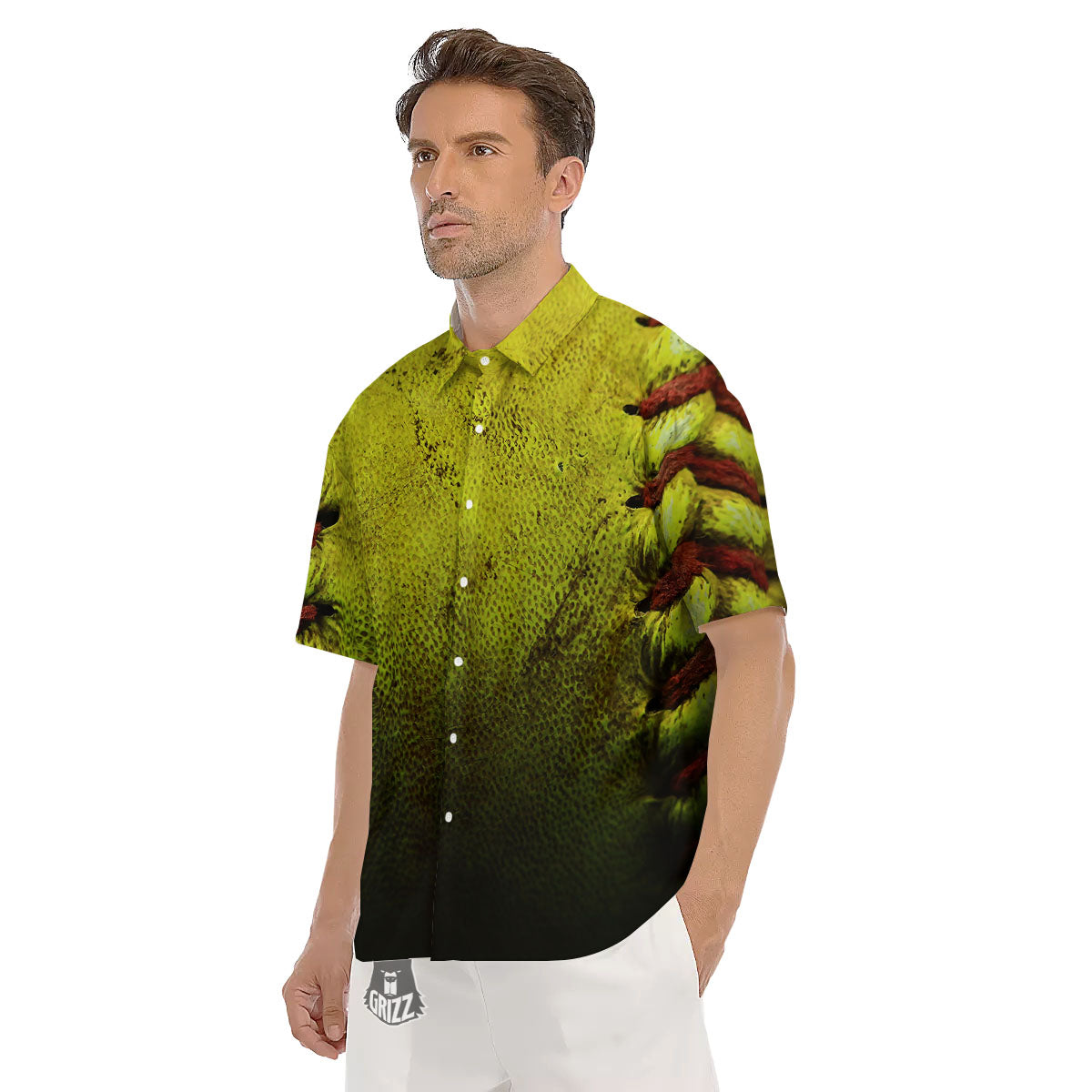 Texture Softball Ball Print Men's Short Sleeve Shirts-grizzshop