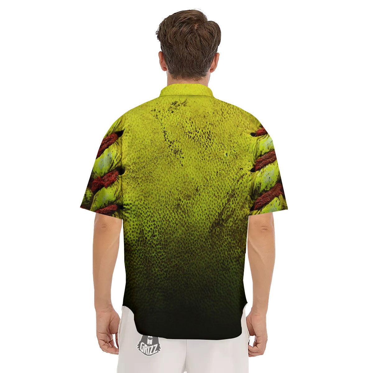 Texture Softball Ball Print Men's Short Sleeve Shirts-grizzshop