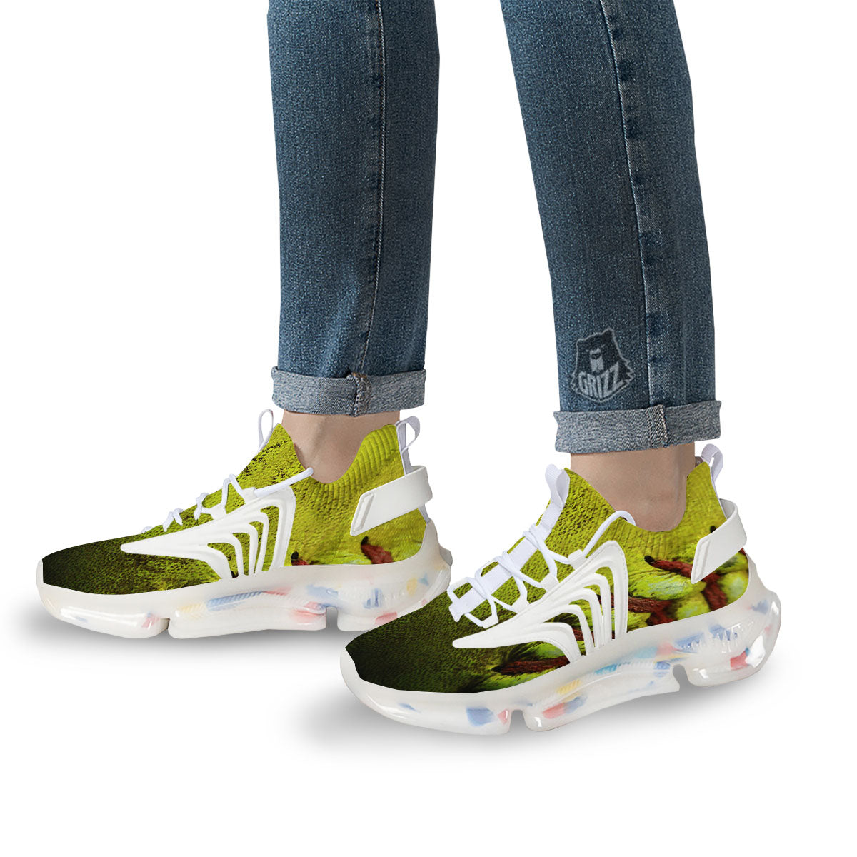 Texture Softball Ball Print White Gym Shoes-grizzshop