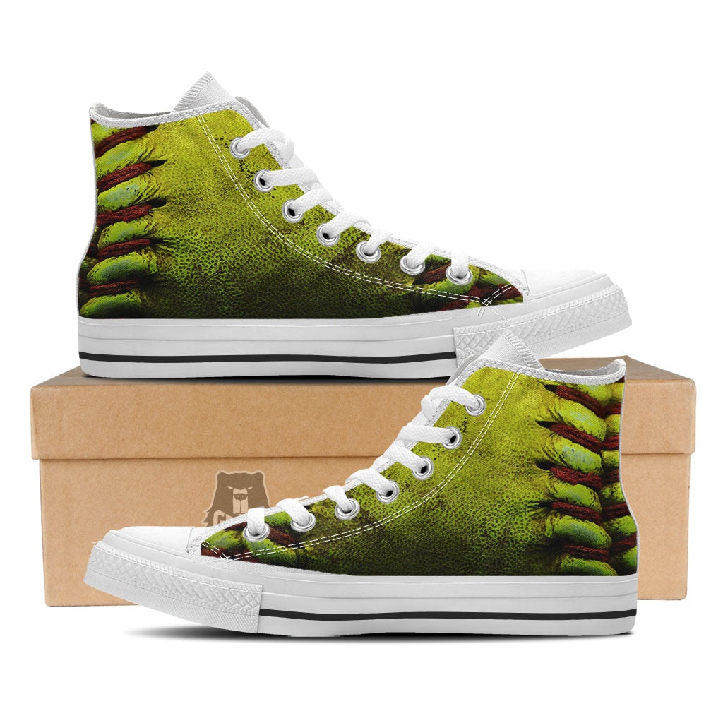 Texture Softball Ball Print White High Top Shoes-grizzshop