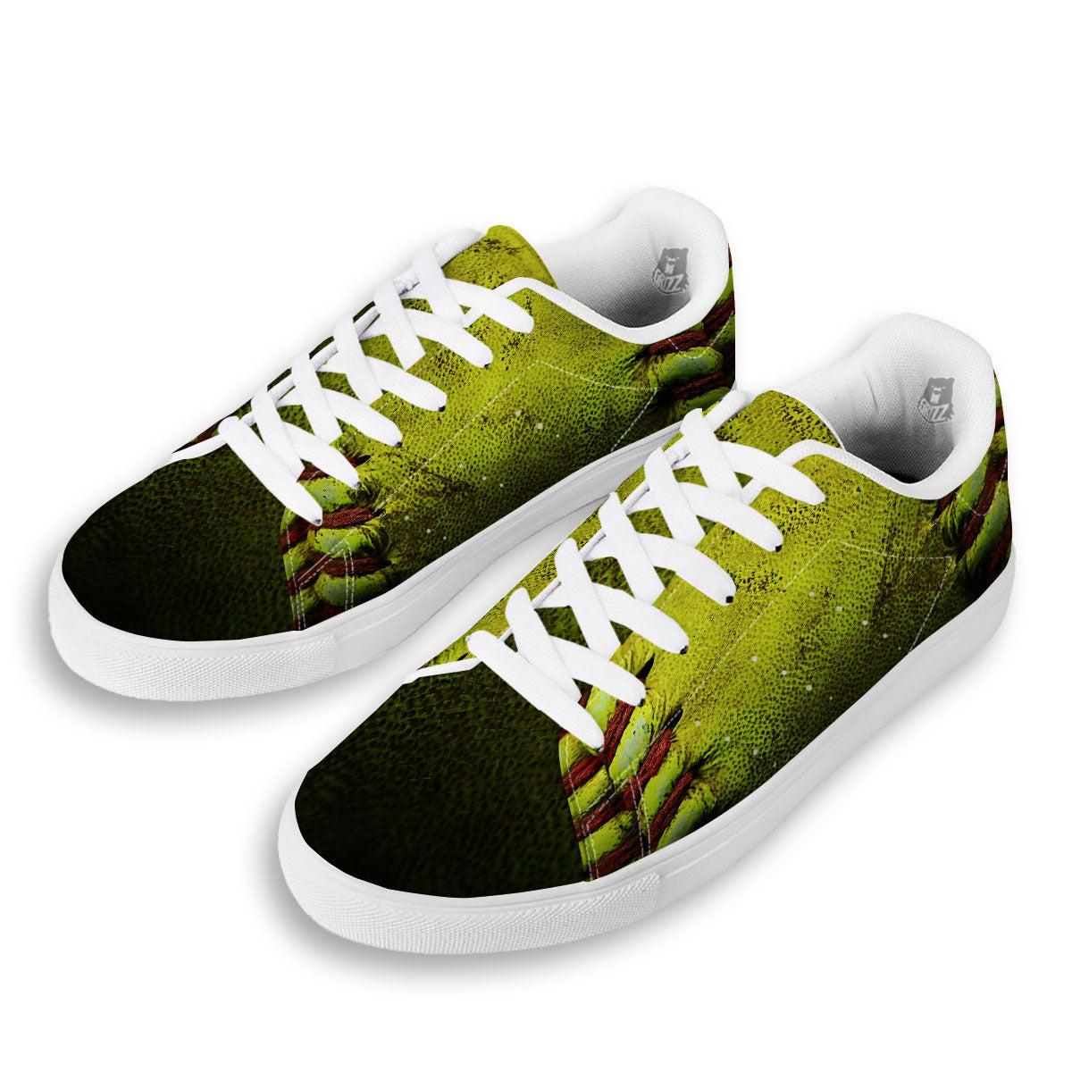 Texture Softball Ball Print White Low Top Sneakers-grizzshop