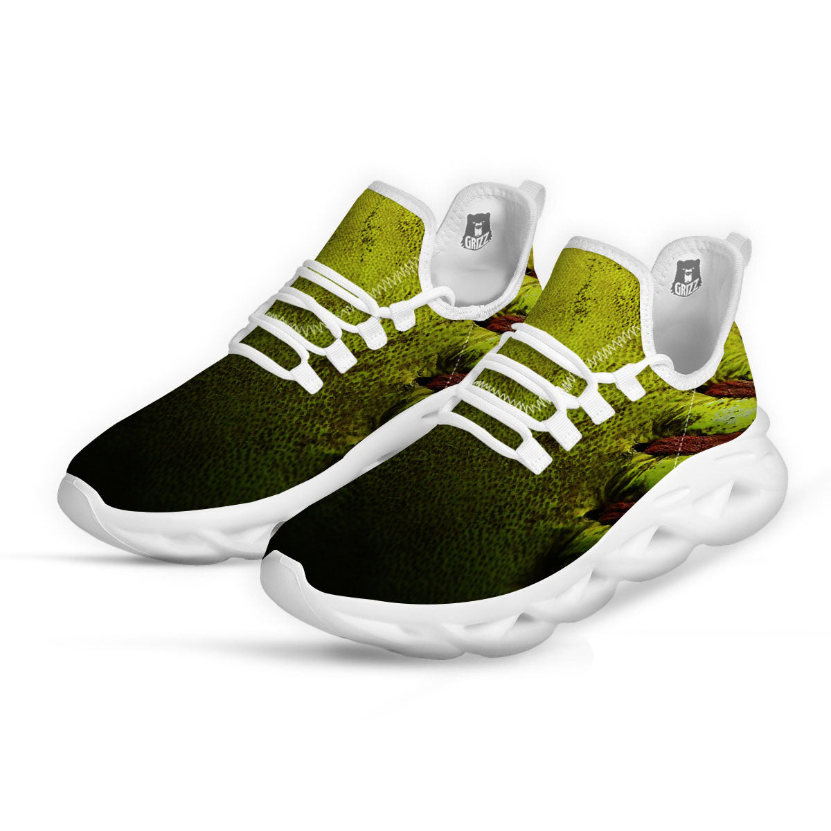Texture Softball Ball Print White Running Shoes-grizzshop