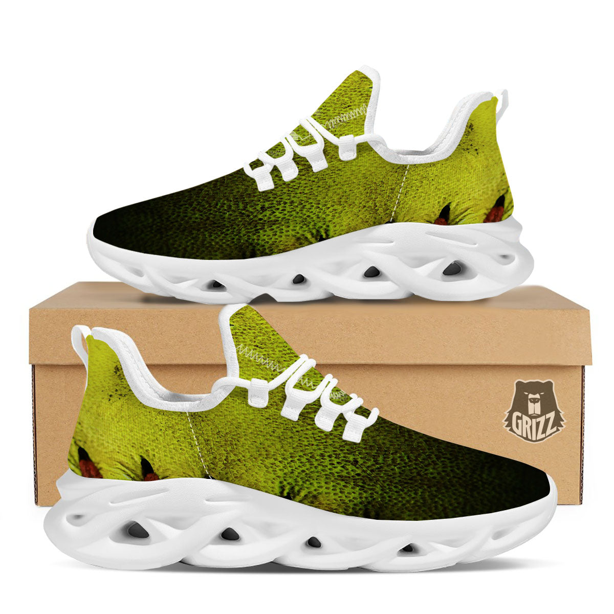 Texture Softball Ball Print White Running Shoes-grizzshop