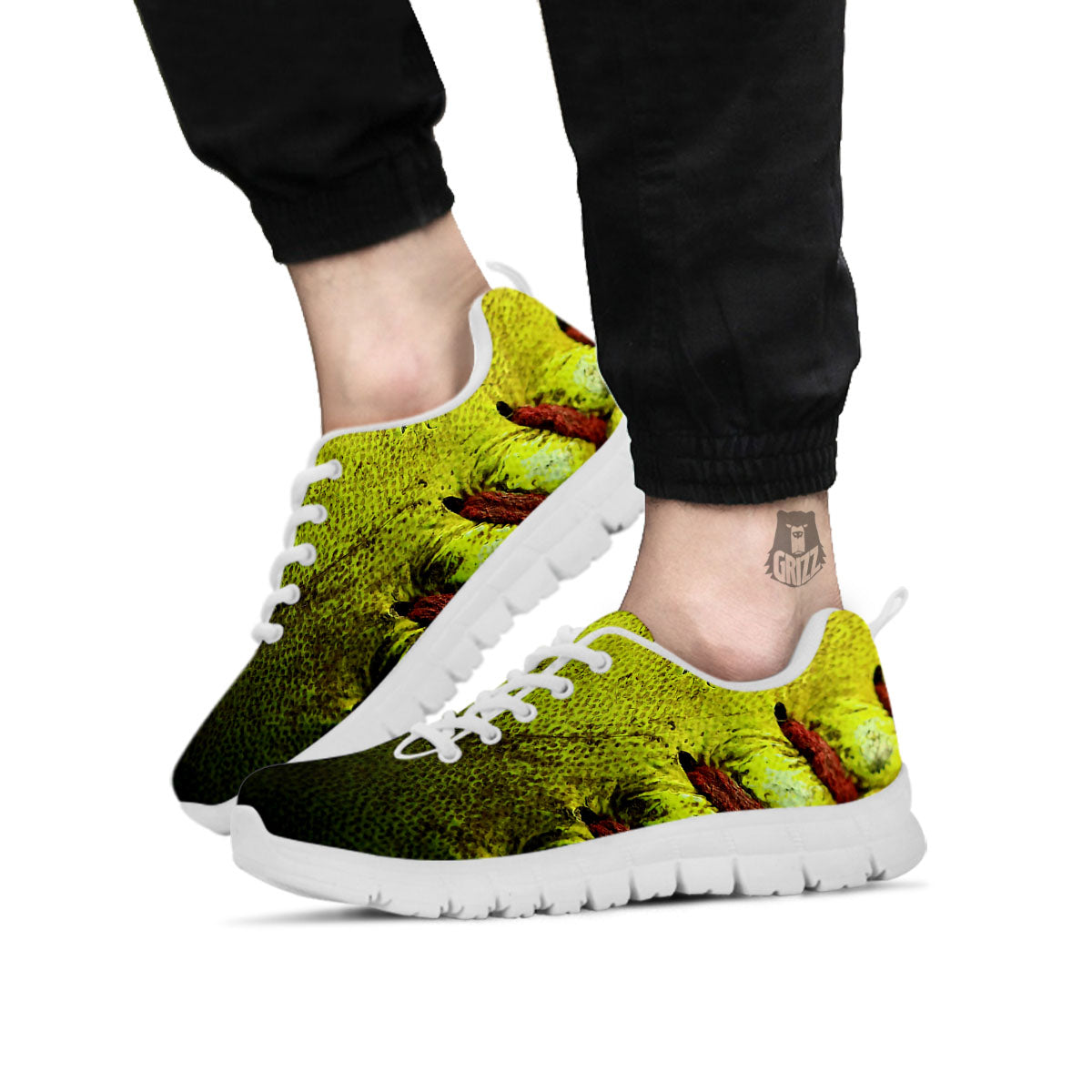 Texture Softball Ball Print White Sneaker-grizzshop