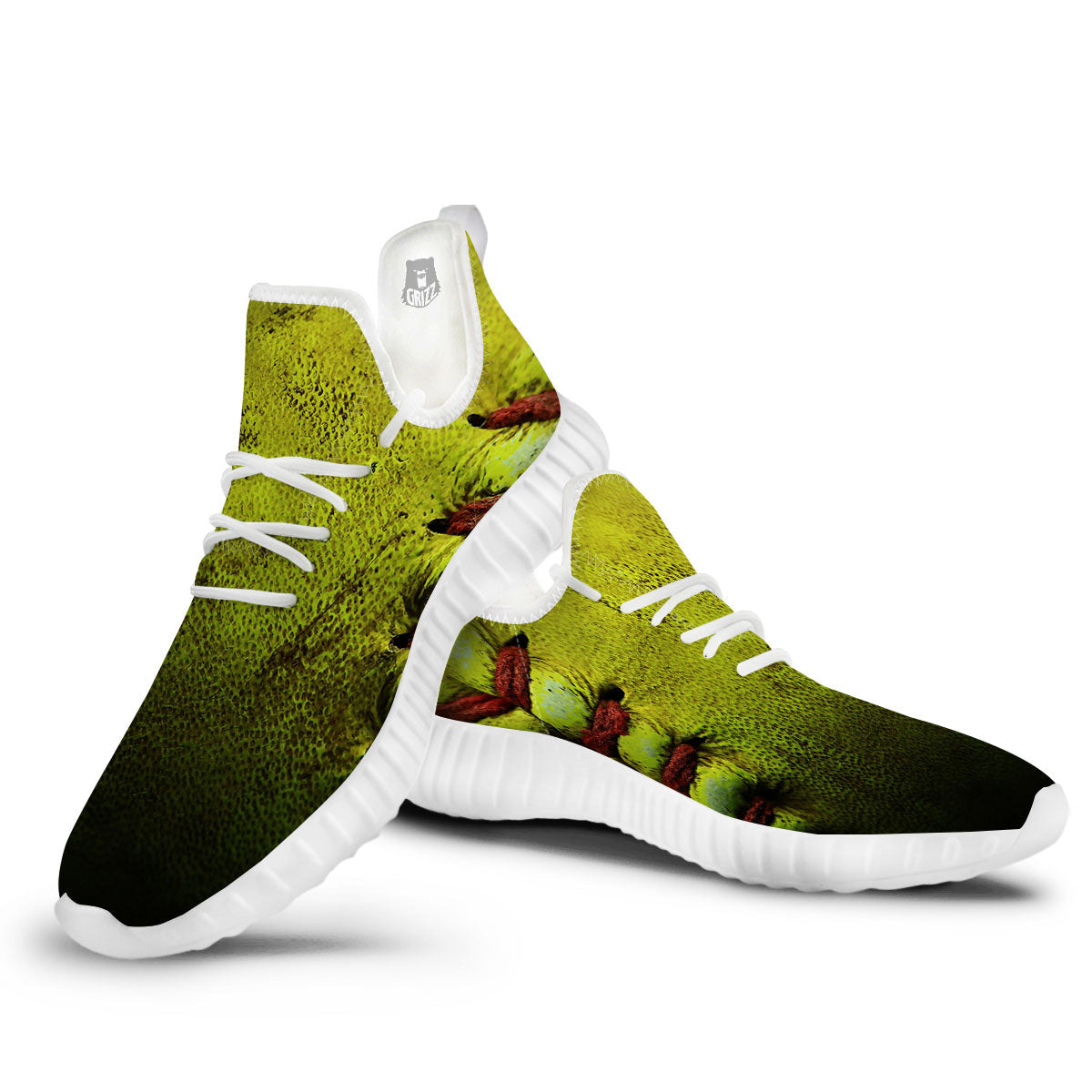 Texture Softball Ball Print White Walking Shoes-grizzshop