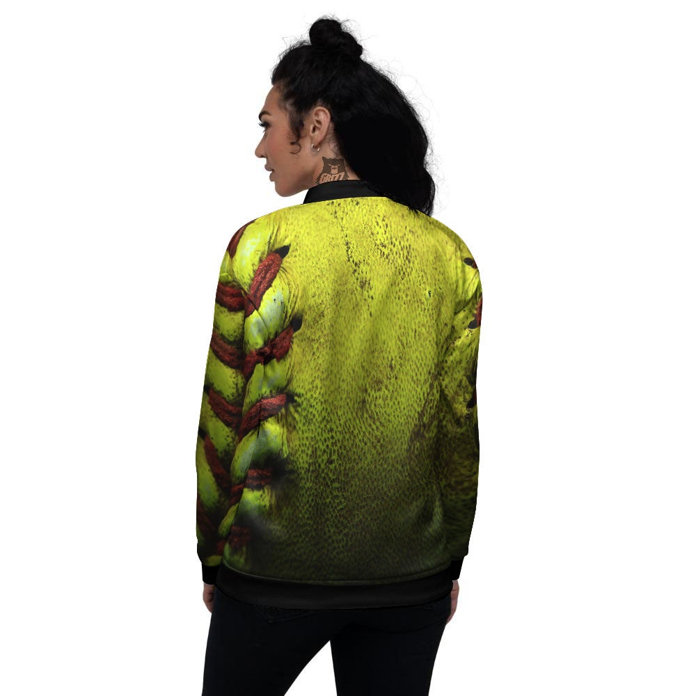 Texture Softball Ball Print Women's Bomber Jacket-grizzshop