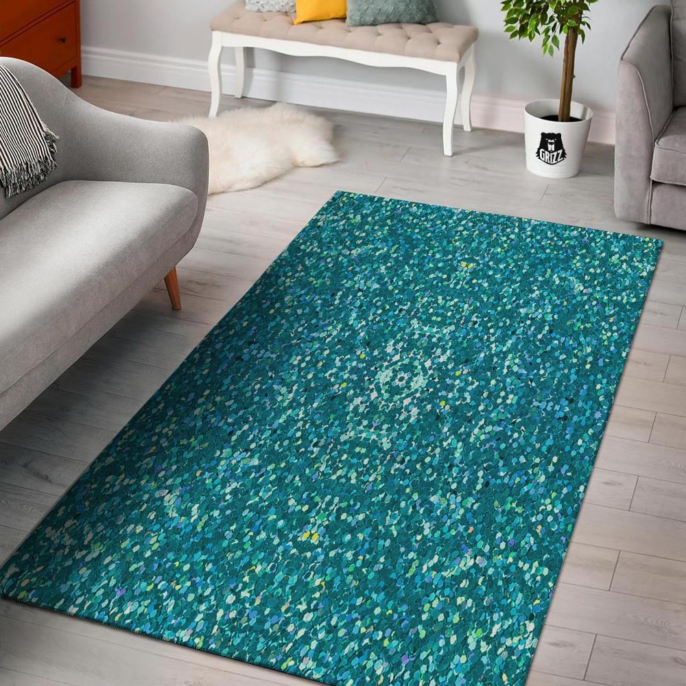 Texture Teal Glitter Print Pattern Floor Mat-grizzshop
