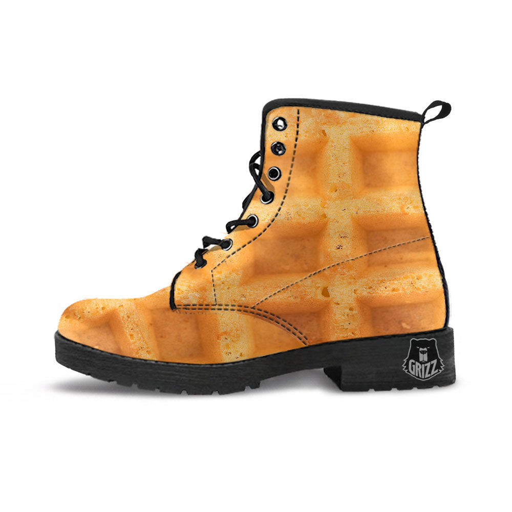 Texture Waffle Print Leather Boots-grizzshop