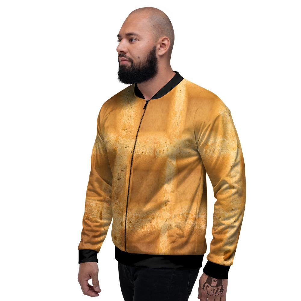 Texture Waffle Print Men's Bomber Jacket-grizzshop