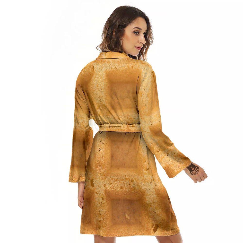 Texture Waffle Print Women's Robe-grizzshop