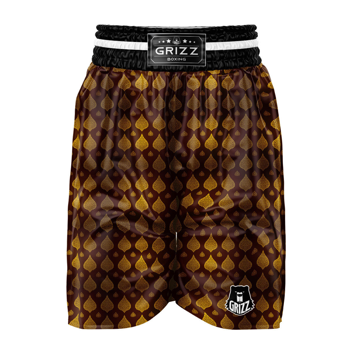 Thai Art Brown And Gold Print Pattern Boxing Shorts