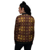 Thai Art Brown And Gold Print Pattern Women's Bomber Jacket-grizzshop