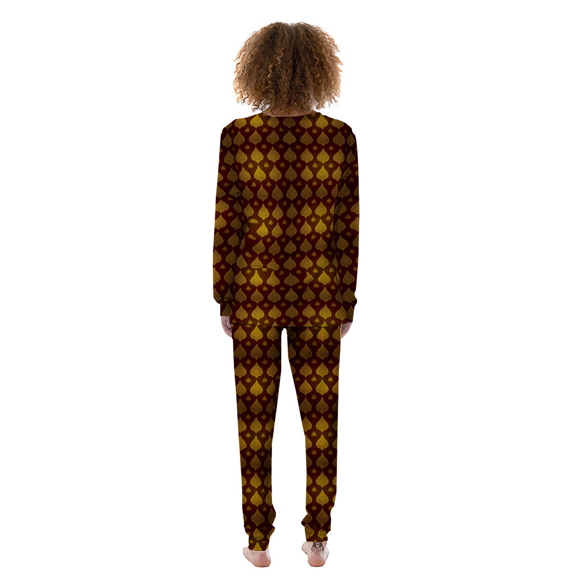 Thai Art Brown And Gold Print Pattern Women's Pajamas-grizzshop