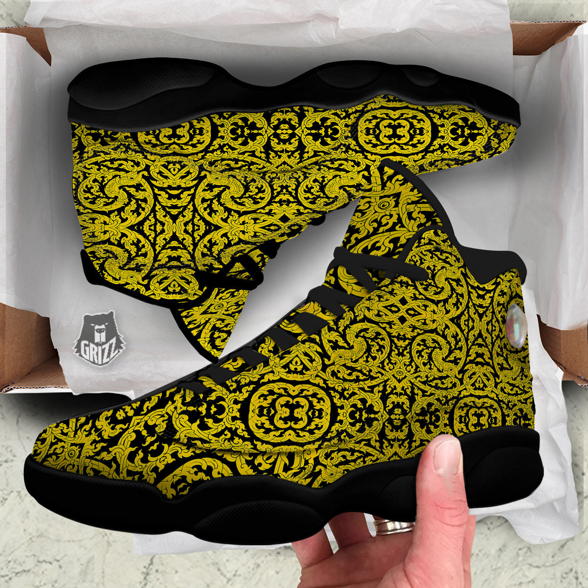Thai Art Old Style Print Pattern Black Basketball Shoes-grizzshop