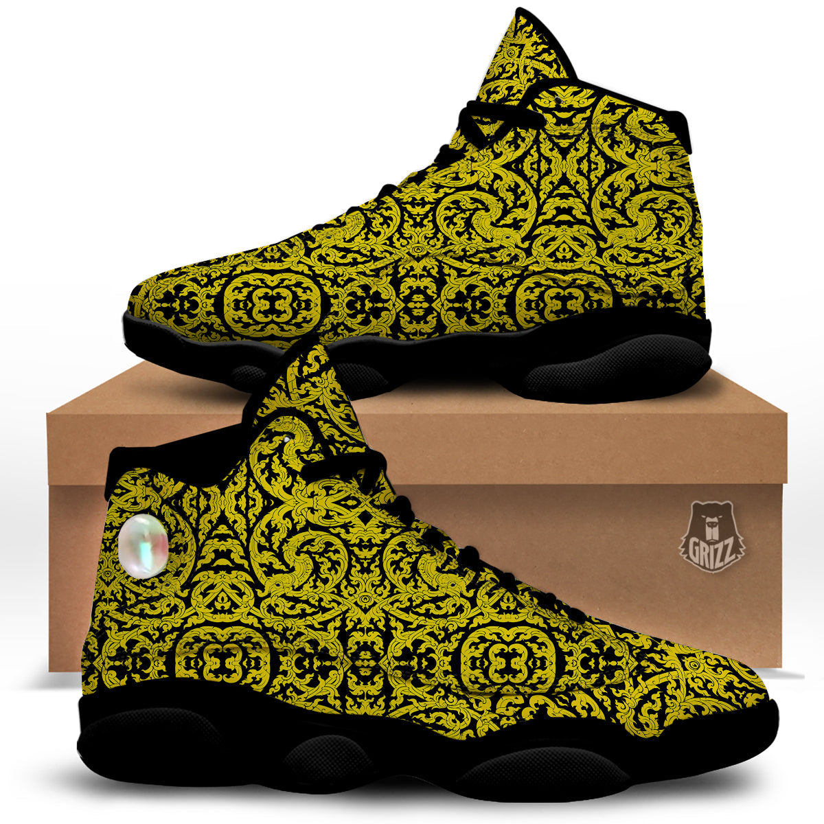 Thai Art Old Style Print Pattern Black Basketball Shoes-grizzshop