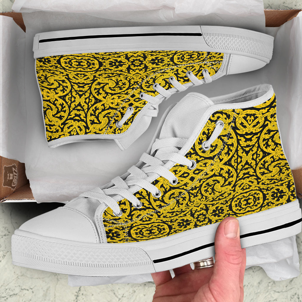 Thai Art Old Style Print Pattern White High Top Shoes-grizzshop