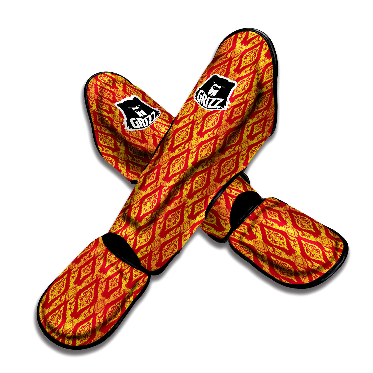 Argyle White And Black Print Pattern Muay Thai Shin Guards