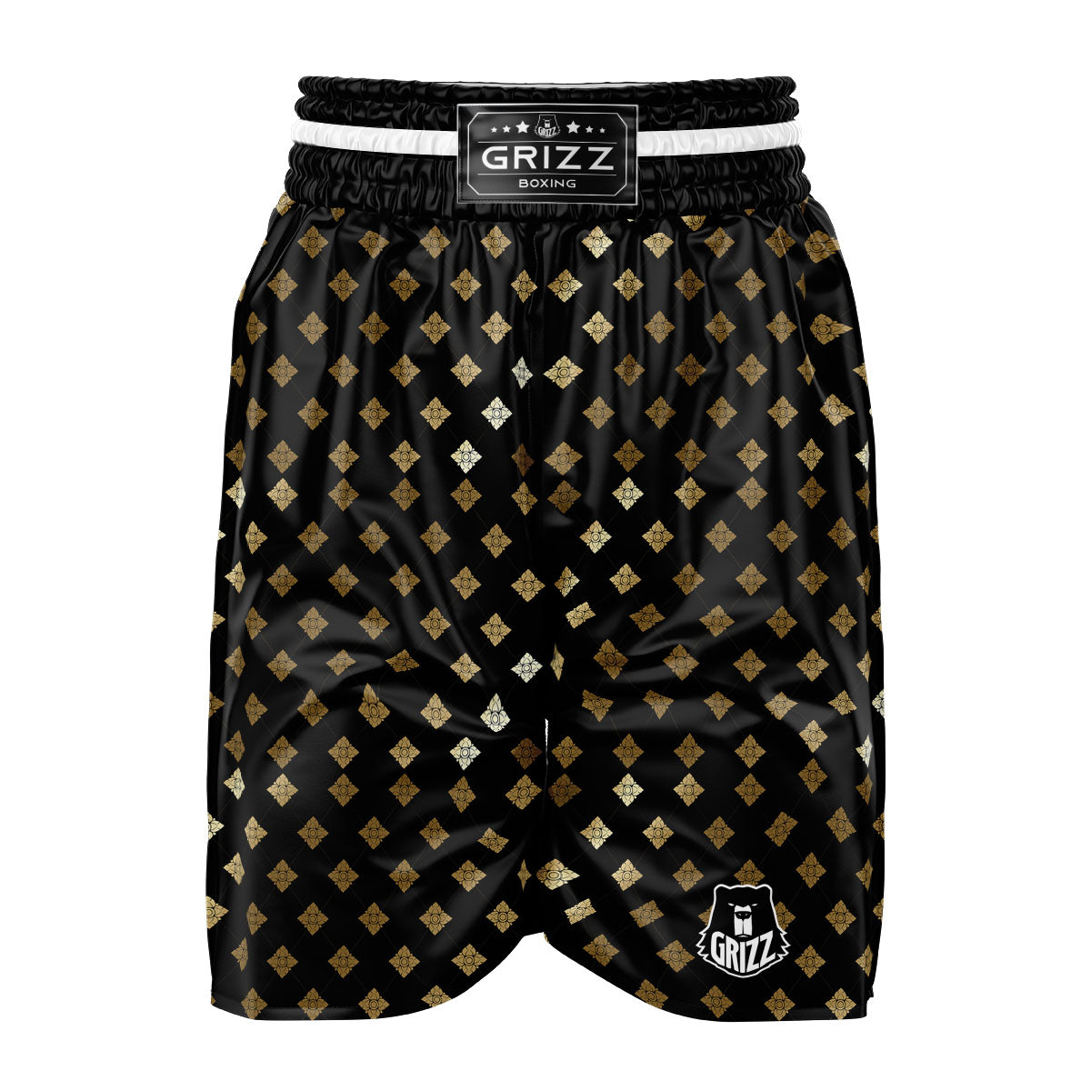 Thai Black And Gold Print Pattern Boxing Shorts
