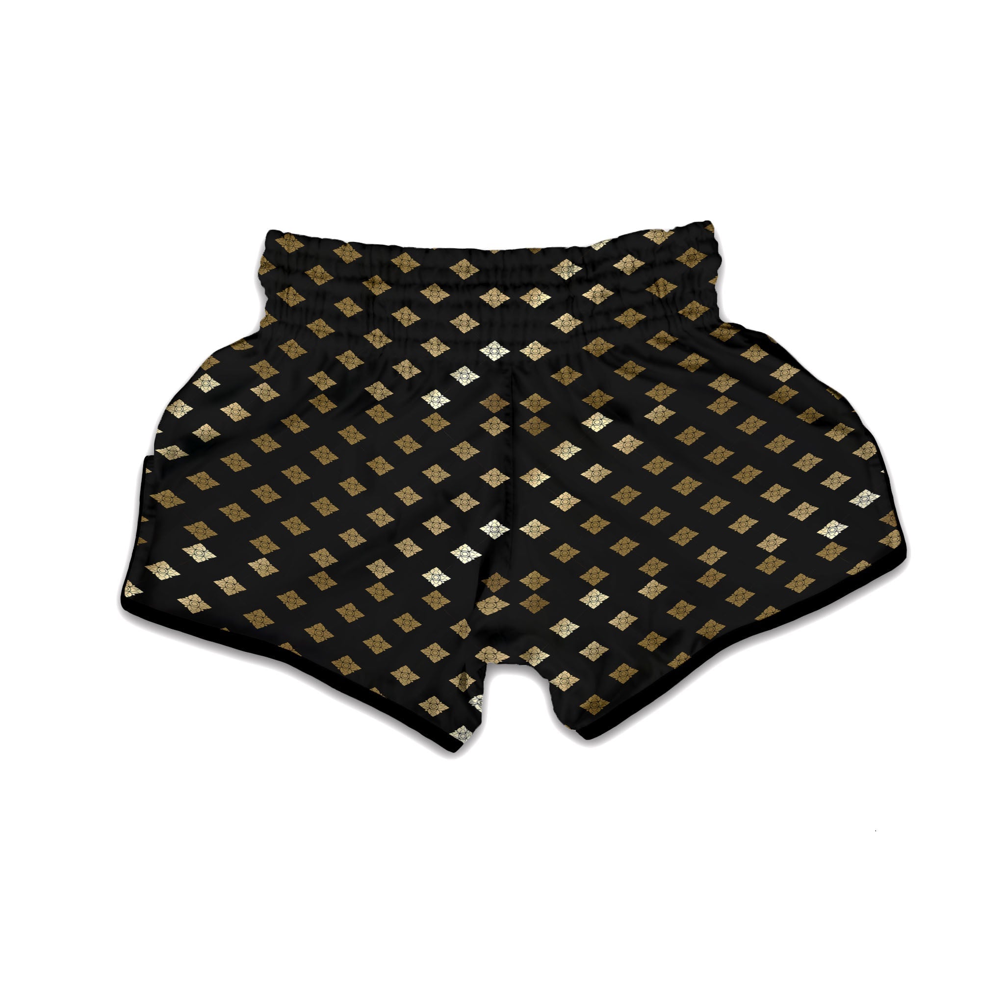 Thai Black And Gold Print Pattern Muay Thai Boxing Shorts-grizzshop