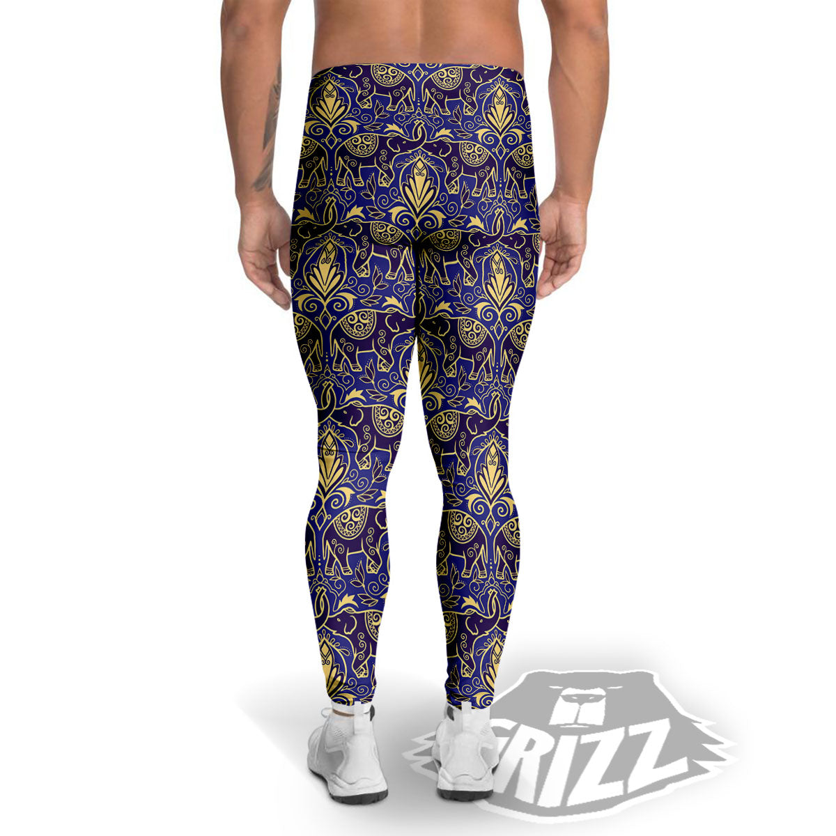 Thai Ethnic Elephant Print Pattern Men's Leggings-grizzshop