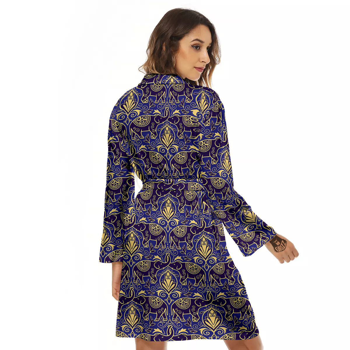 Thai Ethnic Elephant Print Pattern Women's Robe-grizzshop