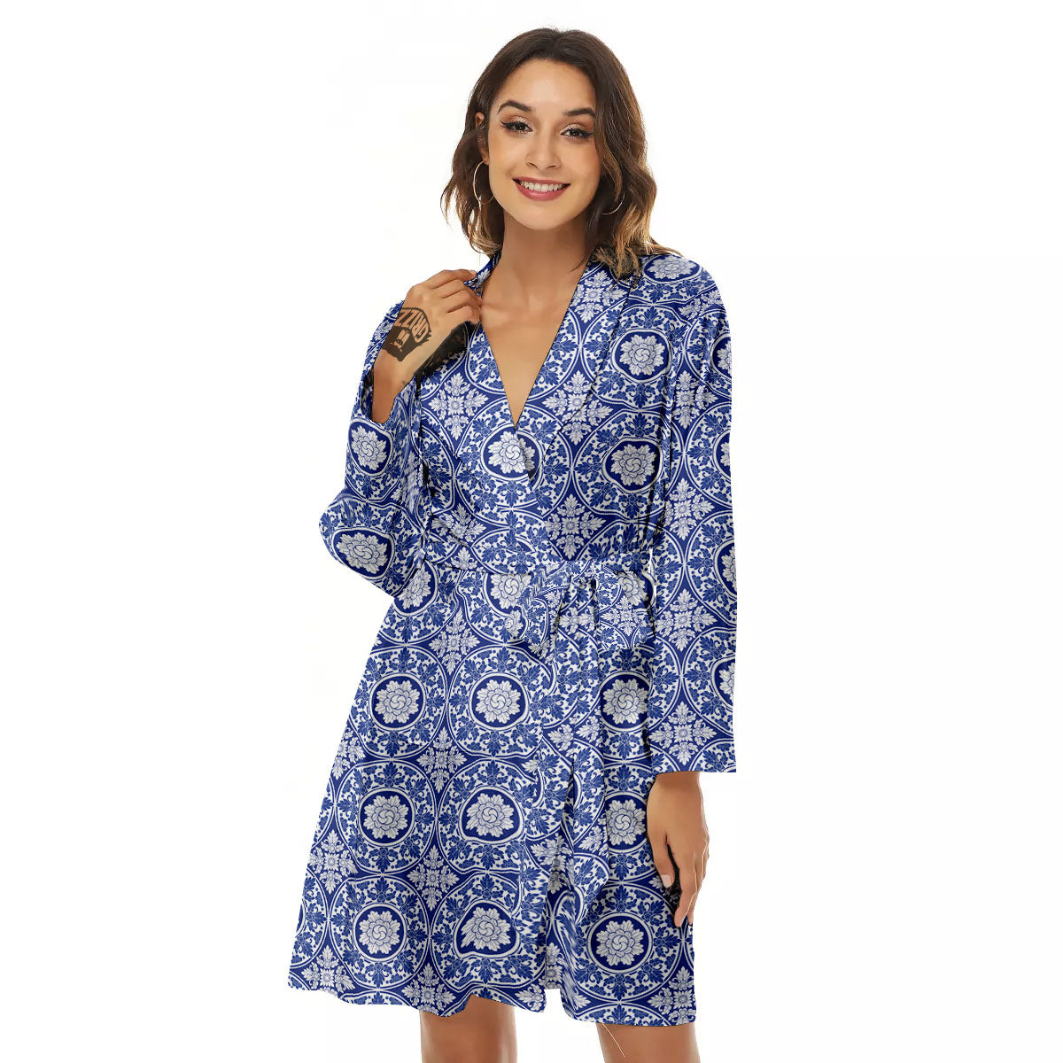 Thai Ethnic Print Pattern Women's Robe-grizzshop