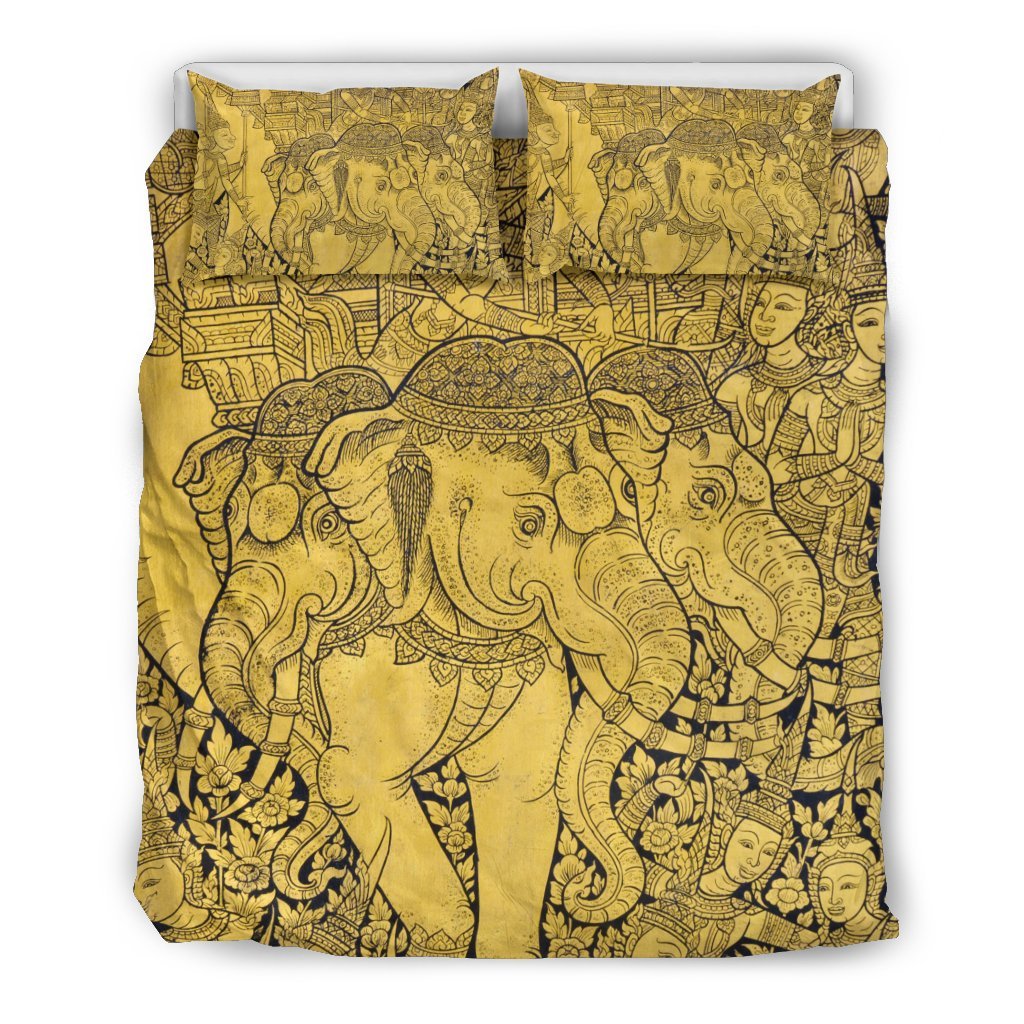 Thai Golden Elephant Print Duvet Cover Bedding Set-grizzshop